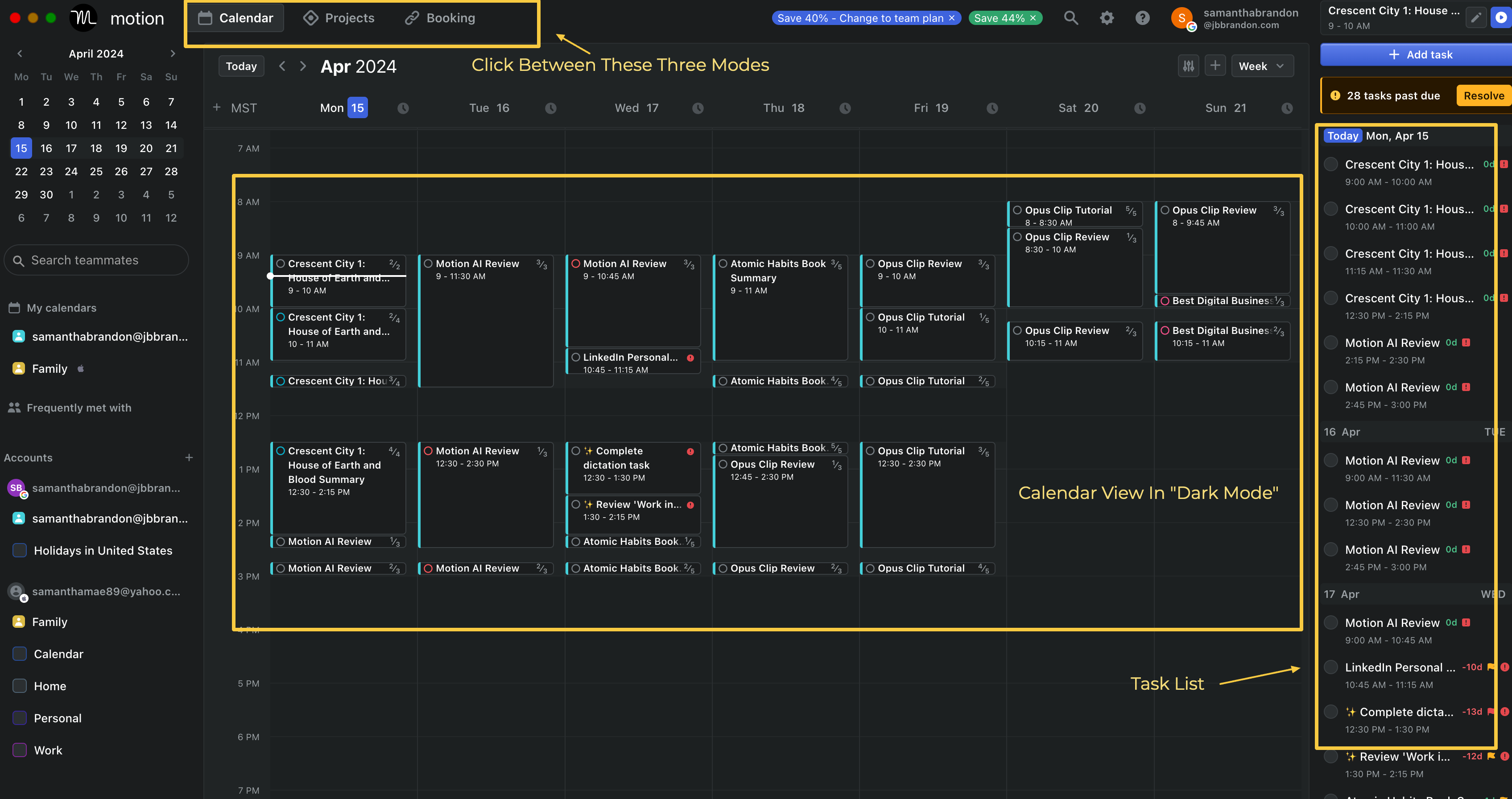 An image of my AI calendar through Motion app.