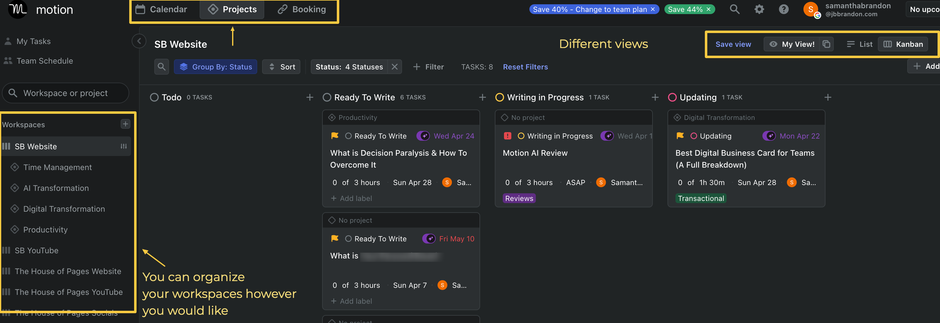 The project tab of Sam Brandon's Motion setup.